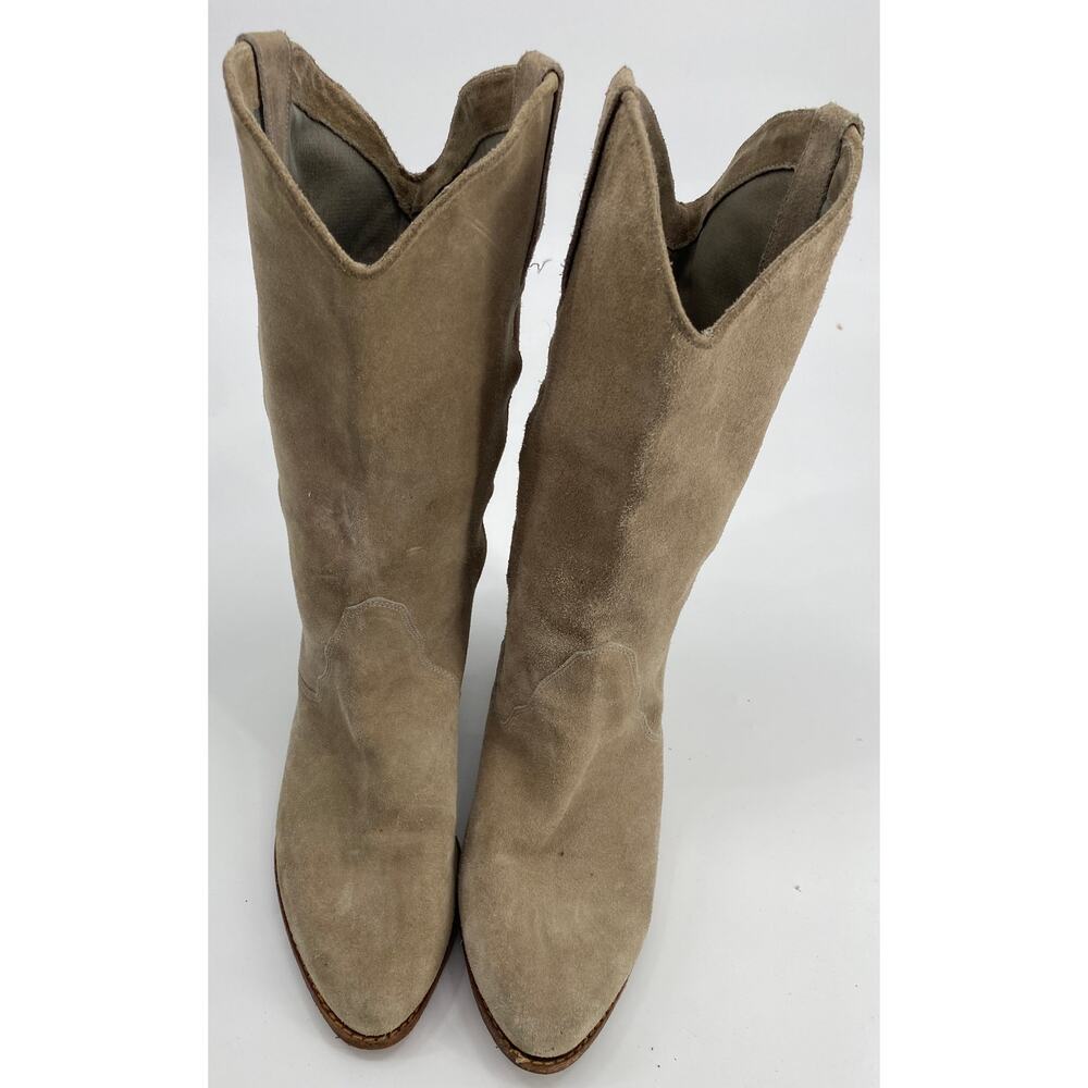 VTG 9 West women 7M mid calf beige suede leather pointed toe cowboy boots - Picture 4 of 8